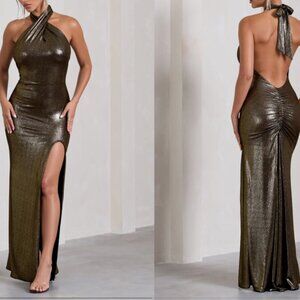 Club London Metallic Long Dress